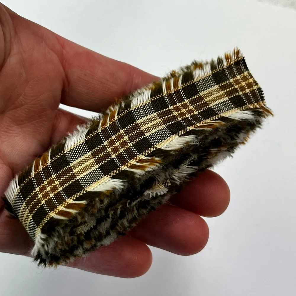New 4 Yard Fabric Ribbon Strip 1” HOMESPUN Brown Fall Autumn Plaid Thanksgiving